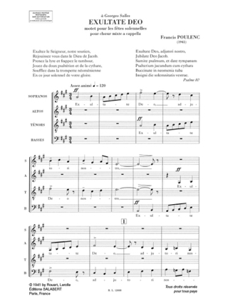 Exultate Deo - POULENC - Partition - Chœur